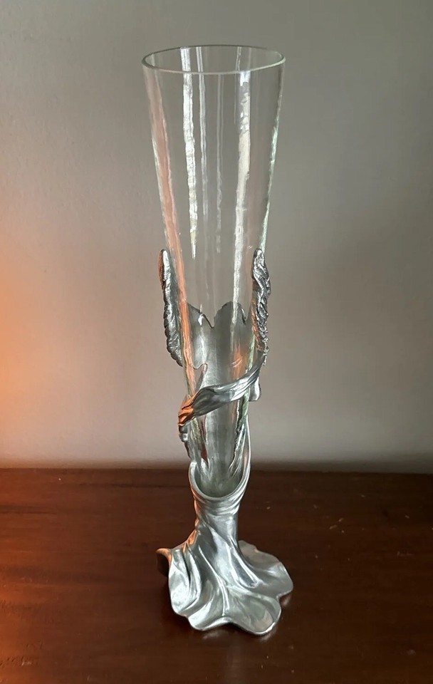 Angel Bud Vase Pewter with Glass Insert Seagull Canada Vintage 11” Tall