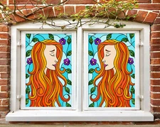 3D Orange Woman ZHUA803 Window Film Print Sticker Cling Stained Glass UV