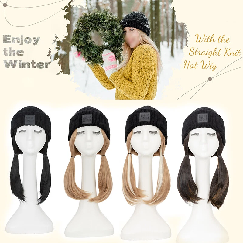 Wavy Hat wigs Cap with Hair Blonde Color Connect Winter Warm Knitted Beanie Hat - Picture 4 of 23