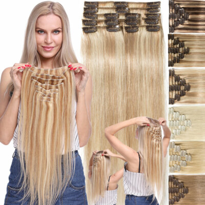 Clip in Real 100% Human Remy Hair Extensions Full Head Straight Any Colors Long