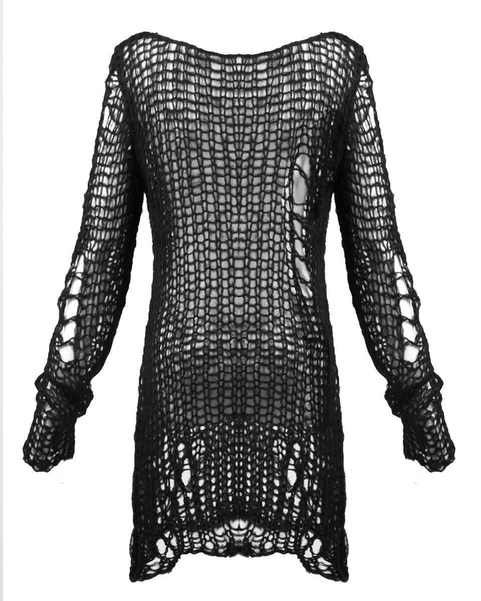 アクセサリー 00s - volume far outer jumper - grunge Punk Rave Womens Gothic Grunge Shredded Open Knit Sweater