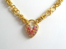 Mariana Pendant Necklace Heart Lock Pink & Pink Opal Swarovski Crystals 
