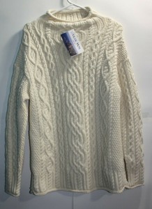 ARAN MOR 100% Merino Wool Mock Neck Cable Knit Fisherman Chunky Sweater Large | eBay
