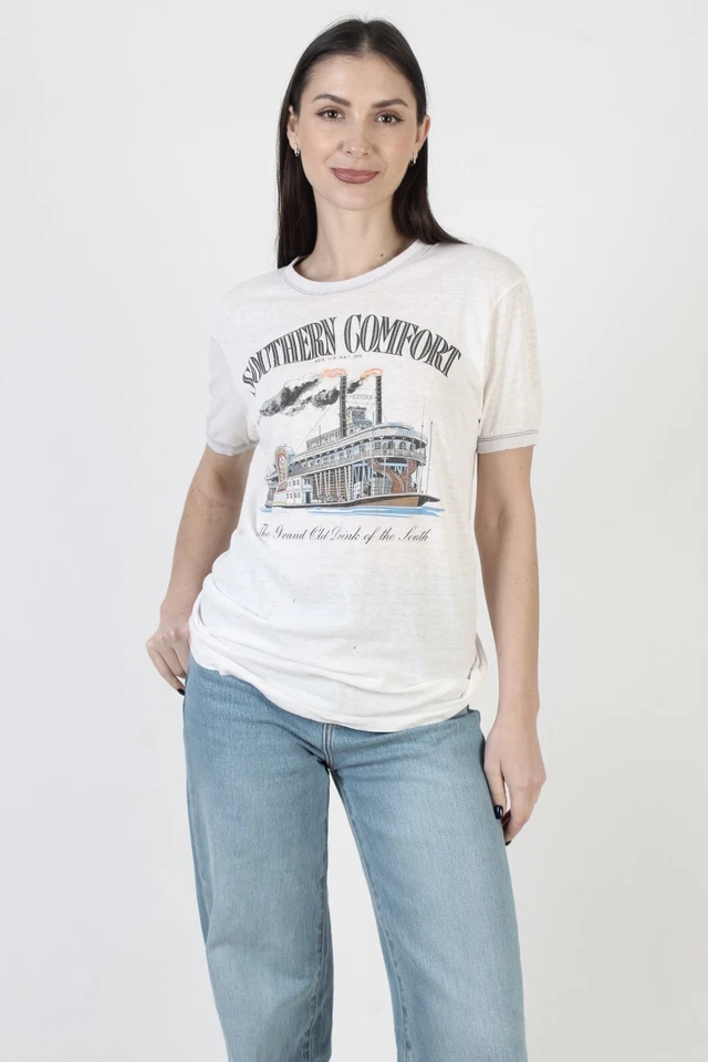 Camiseta Vintage Anos 70 Southern Comfort Papel Fino Branco Licor So Co Campainha Camiseta M - Imagem 2 de 4