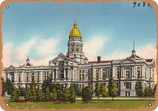 METAL SIGN - Wyoming Postcard - State capitol building, Cheyenne, Wyoming