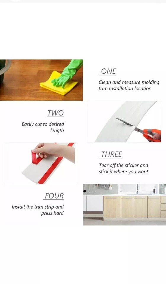 Flexible Wall Baseboard Moulding Trim, Peel and Stick Rubber Wall Base