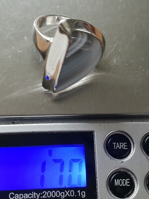 Bague En Argent 925 Avec Agate - Taille 54 - Poinçon Créateur Et 925 - Bijou Occasion Fabriqué En France