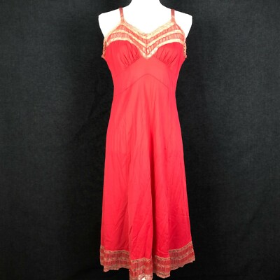 Vintage 50s 60s Full Slip Silky Nylon GOSSARD ARTEMIS Sz 38 Pinup Lingerie Lace
