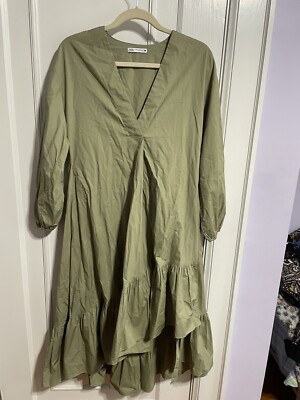 Zara Ruffled , Sage Green V-Neck Midi Length Dress Cuffed Sleeve Hippie Vintage | eBay Zara Ruffled , Sage Green V-Neck Midi Length Dress Cuffed Sleeve Hippie Vintage | eBay