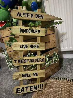 Personalisiertes rustikales Dinosaurier Schlafzimmer Holz Deko Schild Kinder Dinosaurier