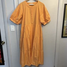 ENGLISH FACTORY Orange Peach Puff Sleeve Midi Dress - 2XL