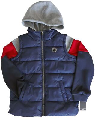NWT PONY Boys Blue Bubble Vest Hooded Jacket(7/8 or 14/16) NEW