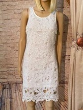 Japna Medium White Cotton Blend Lace Overlay Sleeveless Lined Boho Tea Dress 