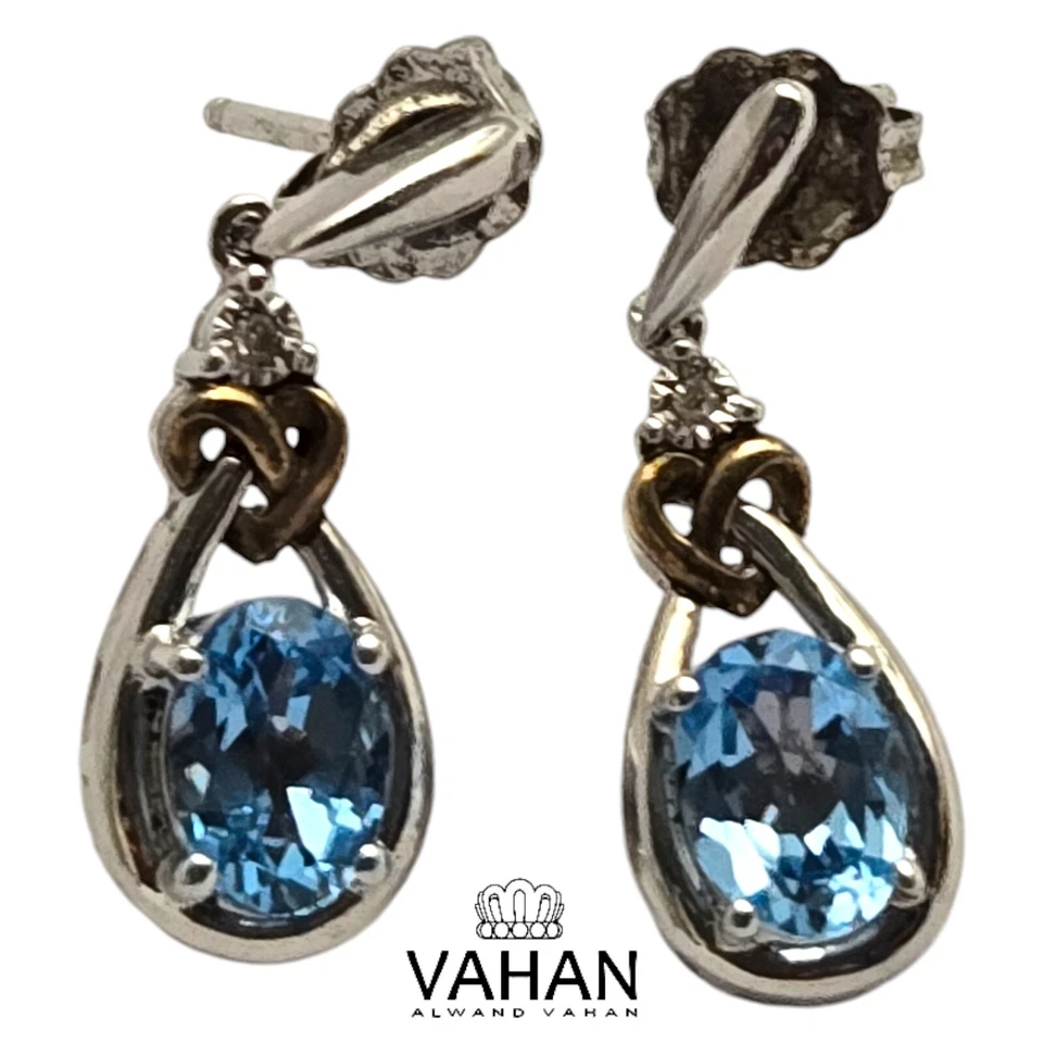Pendientes Alwand Vahan corazón oro 14k plata esterlina aguamarina Foto 4 de 4