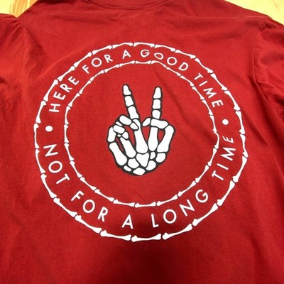 Eighty Eight Here For A Good Time Shirt Mens Large Red Skeleton Hand Graphic