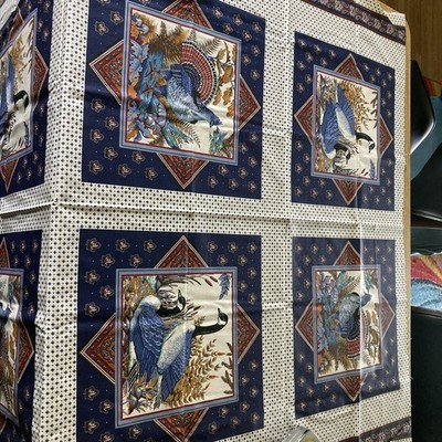 VIP CRANSTON Game Bird Pillow Panels Country Decor Blue Paisley Trim 17X22