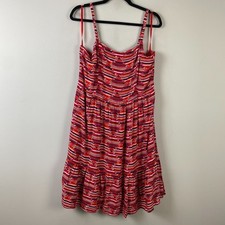Loft Red Print Lined Tiered Spaghetti Strap Smocked Back Dress Size 12