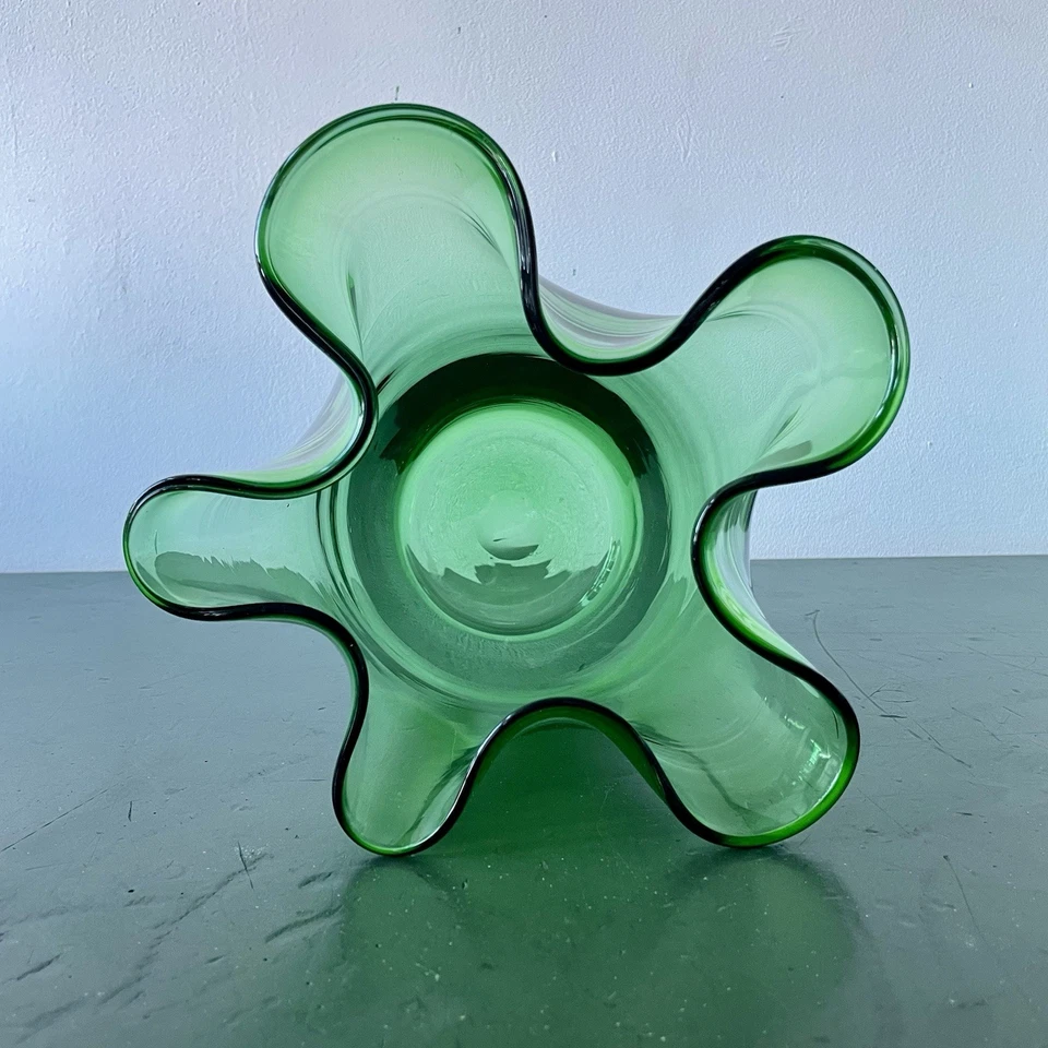 große mundgeblasene Vintage Fazzoletto Vase Italien Empoli Stil 60er 70er - Bild 3 von 4