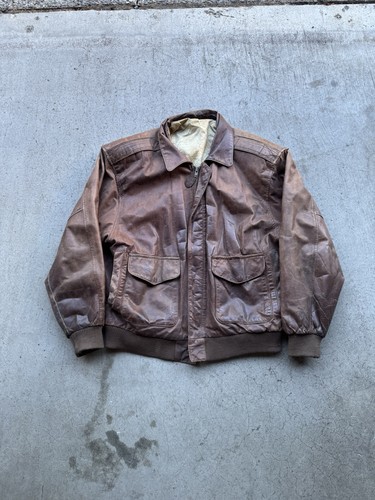 Vintage Brown Leather Aviator A-2 Pilot Flight Jacket Size M