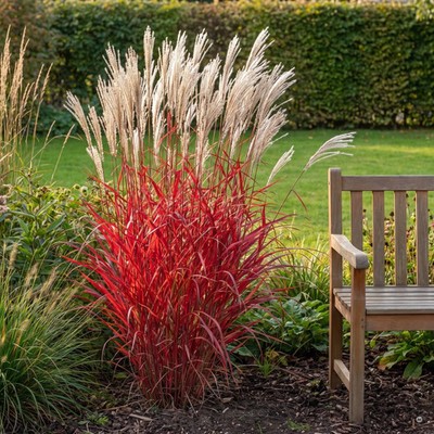 1x Chinaschilf 'Lady in Red' rotes Laub Ziergras winterhart Miscanthus sinensis