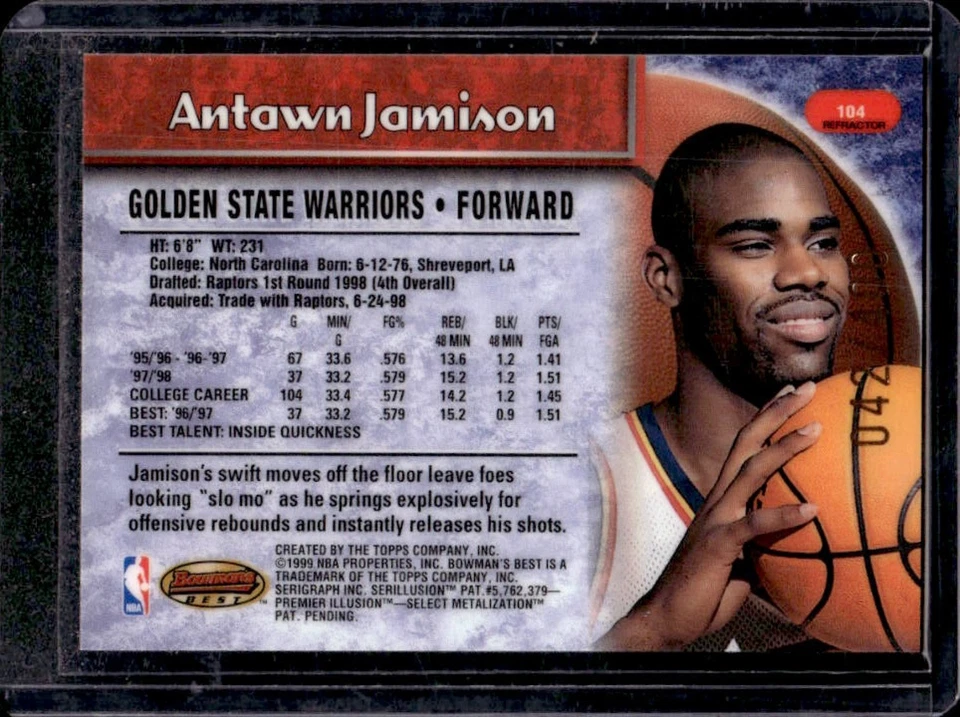1998-99 Bowman's Best Antawn Jamison Refractor Rookie RC #/400 Warriors - Image 2 of 2