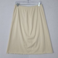 Vintage Shadowline Skirt Slip Cream Knee Length Lace Trim Large Tall Nylon EUC