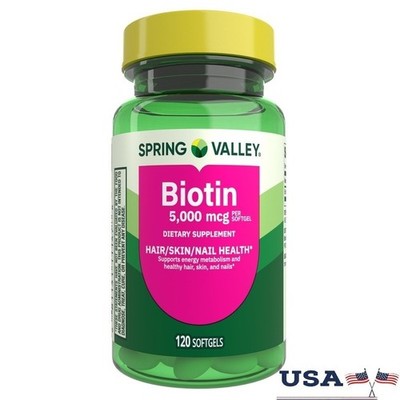 Biotin Supplement Softgels 5000mcg Hair Skin Nail Health 120 Count Gluten Free