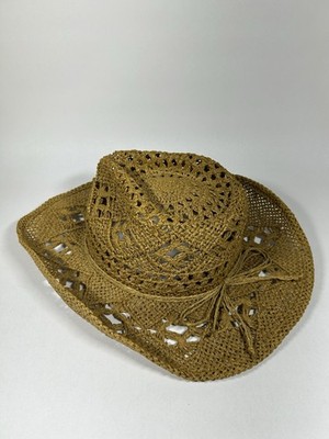 Women s Aritizia Little Moon Tan Brown Open Woven Straw Bask Cowboy Hat Medium M