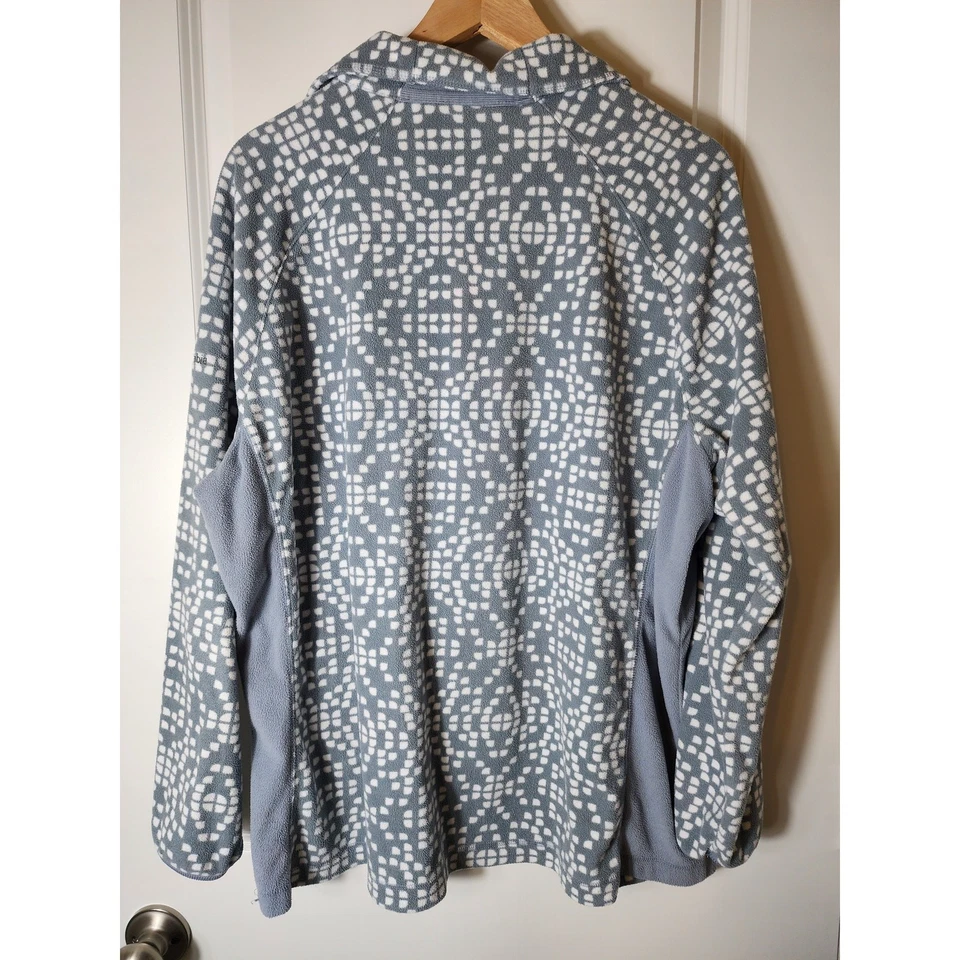 COLUMBIA Gris Blanco Geométrico Polar 1/4 Cremallera Pullover Chaqueta Activa Talla 2X Foto 2 de 4