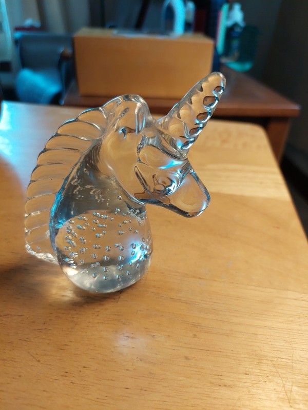 Glass UNICORN paperweight With Bubbles