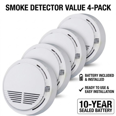 #ad 4 Pack General Smoke Alarm Detectors Home Fire Safety Sensors w Battery $28.99
