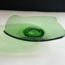 Vtg MCM Viking Glass Epic Green Square Dish 10” Diameter Abstract Square