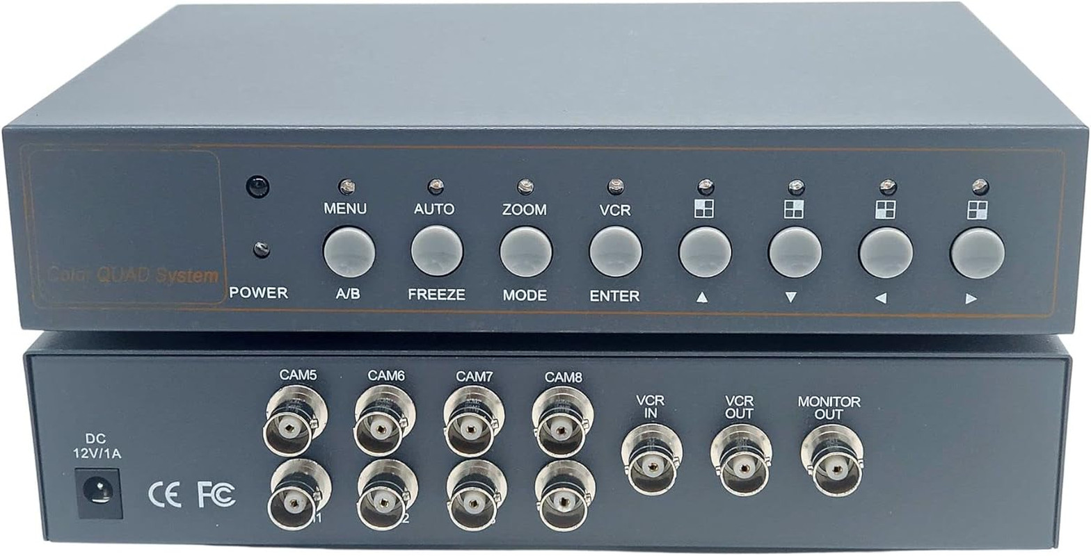 8 Channel Analog CCTV Video Multiplexer Color Quad Processor Screen Splitter wit