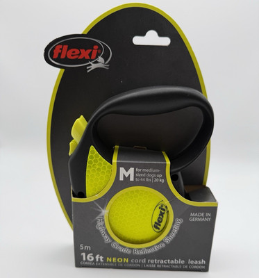 Flexi Neon Retractable Dog Leash (Cord) 16 ft, Medium, Black/Neon Yellow