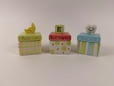 Baby Keepsake Boxes Set of 3 Ceramic First Tooth Curl Bracelet Memory Trinket