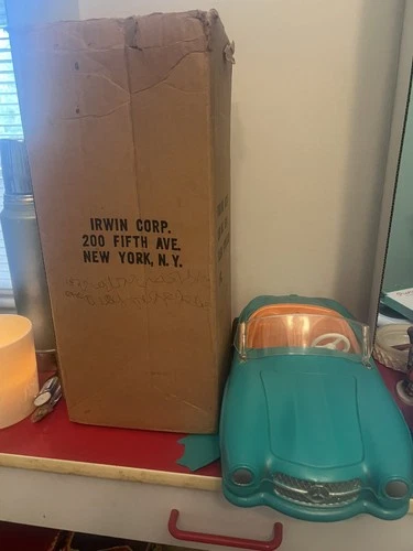 Vintage 1964 Barbie Mercedes Benz Car Teal & Orange B Irwin with box. Hole in