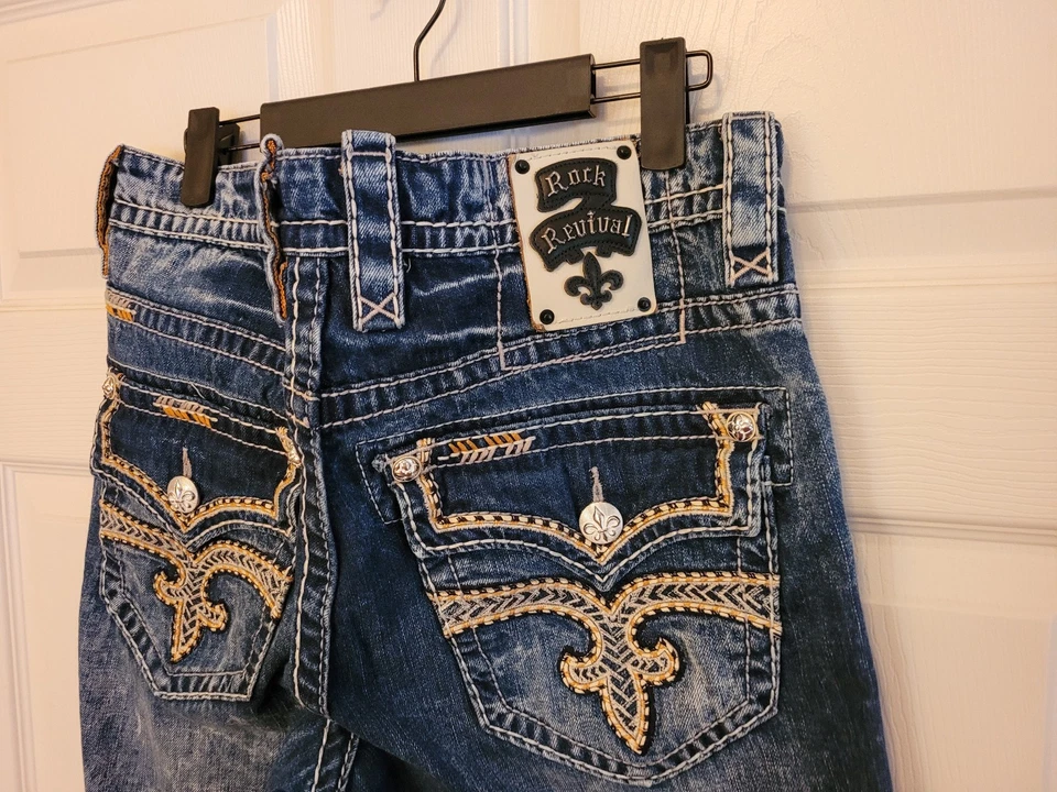 Rock Revival Jeans Mens 33x32 Humpfrey Straight Blue Denim Flap Pockets - Image 3 of 4