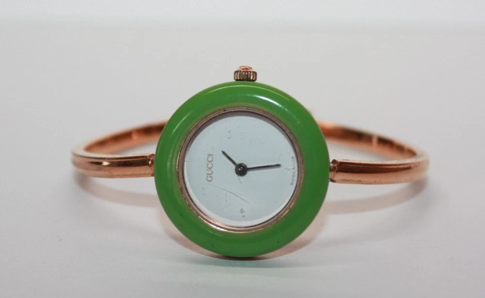 Orologio Gucci 18k GP quadrante bianco donna lunetta intercambiabile bracciale 11 12 2 [075WES]