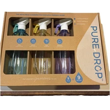 PURE DROP 3 Pack EcoFriendly 26oz Plastic Spray Bottles + 9 Cleaning Tablets NIP
