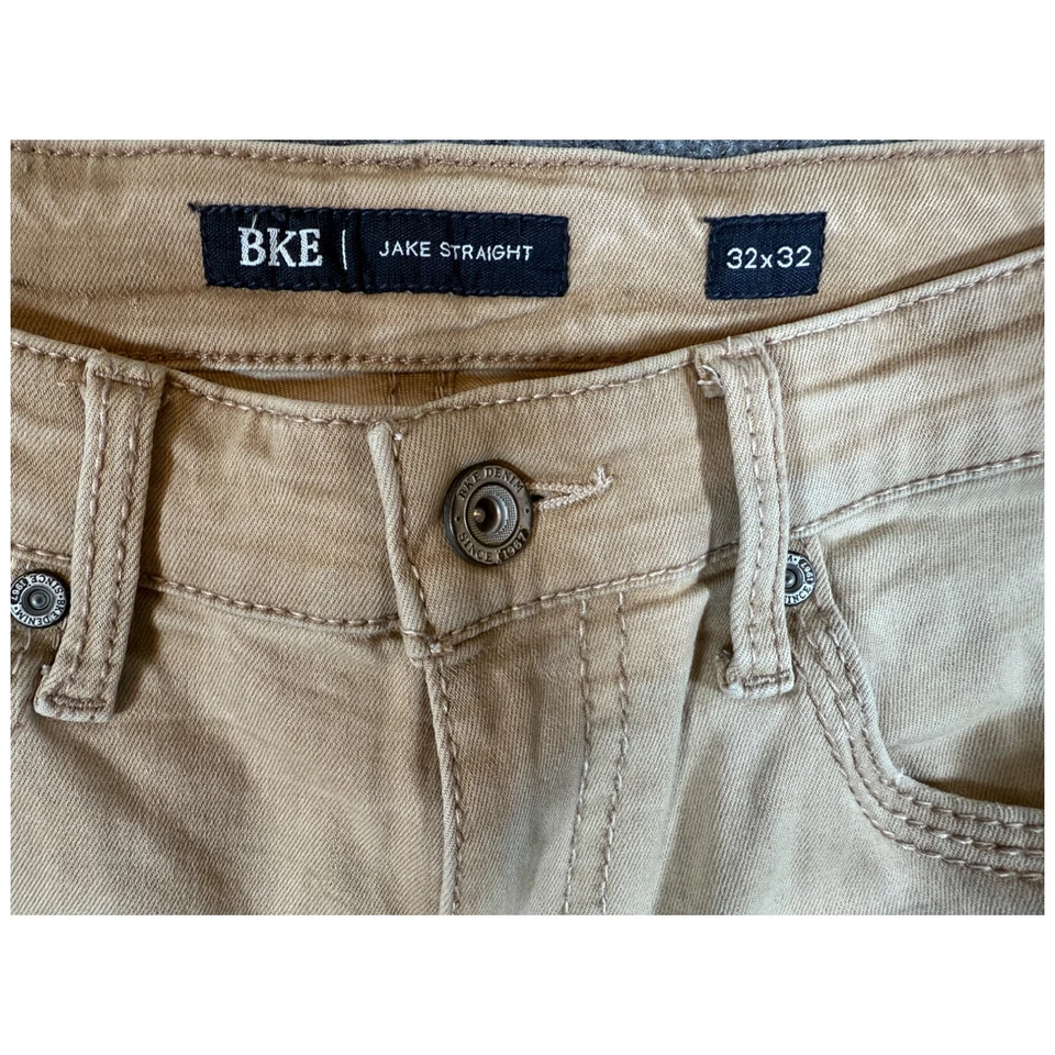 Pantalones BKE Jake Rectos Caqui Para Hombre 32x32 Beige Pierna Algodón Elastizado Hebilla Informal Foto 3 de 3
