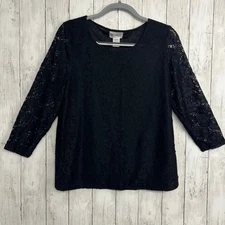 Rebecca Malone Black Lace Lined Whimsygoth 3/4 Sleeve Witchy Blouse Shirt 