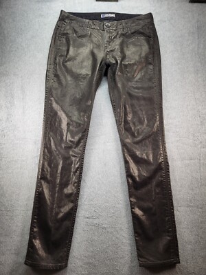 Hudson Jeans Womens 29 Black Metalic Black Mid-Rise Skinny Denim Stretch Sm Hole