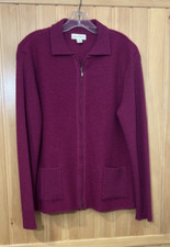 Appleseed's Boiled Wool Cardigan Zip Sweater Pink Women  s Size M Pockets