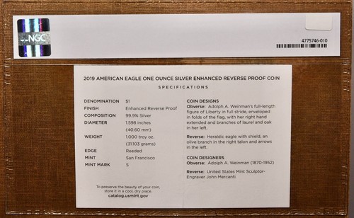 2019-S Enhanced Reverse Proof ASE COA NGC Certified Cert Only, No Coin ...