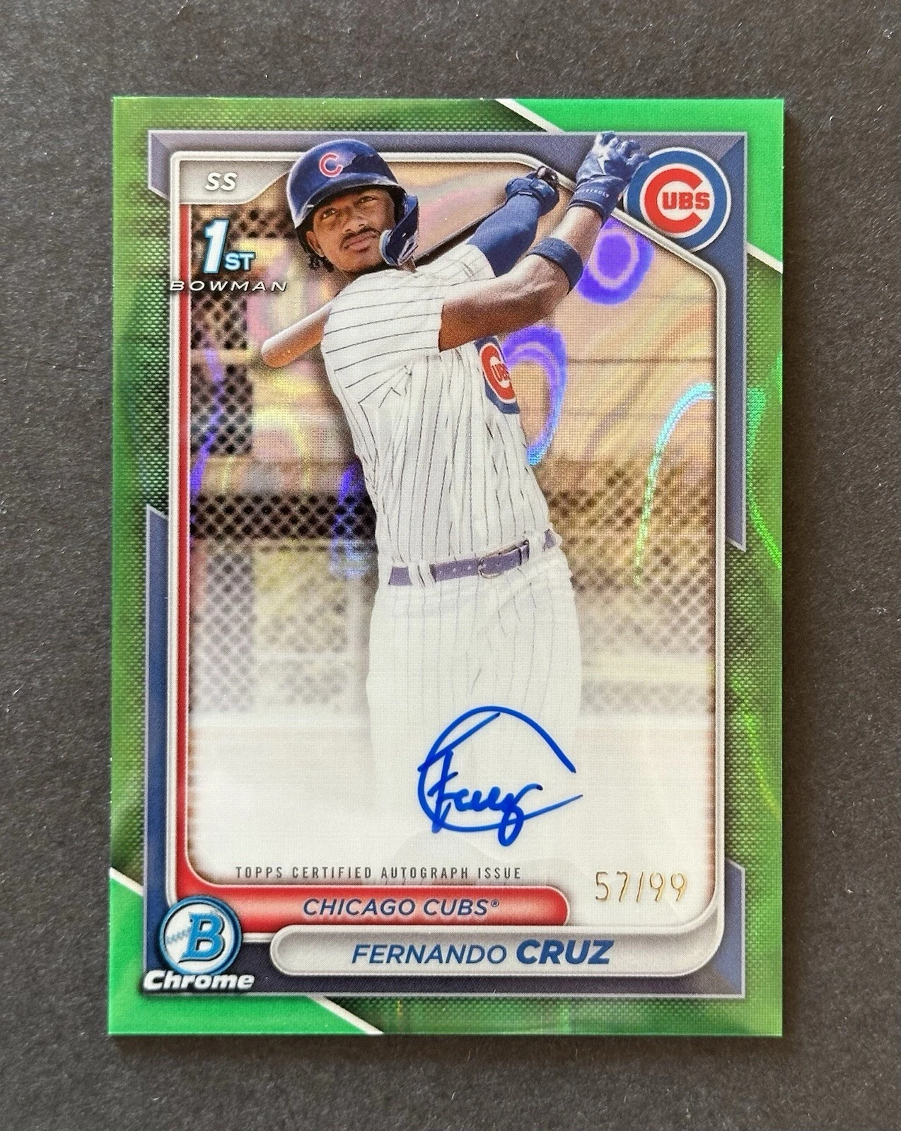 2024 Bowman Chrome Prospect Green Lava  57/99 Fernando Cruz #CPA-FC Auto Cubs