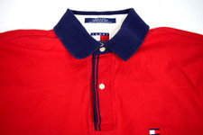 VTG Tommy Hilfiger Shirt Mens M 80s 2 Tone Red Blue Flag Crest Stripe Sleeve
