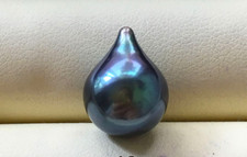 Huge 11x15mm natural tahitian genuine black green pearl full drilled