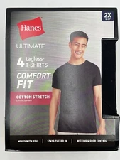 NEW HANES ULTIMATE 4 TAGLESS T-SHIRTS COMFORT FIT COTTON STRETCH SZ 2X BLACK 744