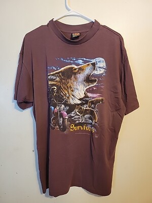 Vintage 1992 Harley 3D Emblem Survivors Purple Wolf Graphic Motorcycle Size XL