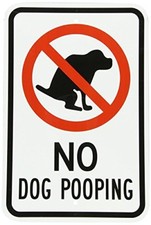 No Dog Pooping with Graphic, Black  White Aluminum, Metal Sign 8X12